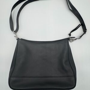 REID Black Genuine Leather Shoulder Bag Zip Top Adjustable Strap